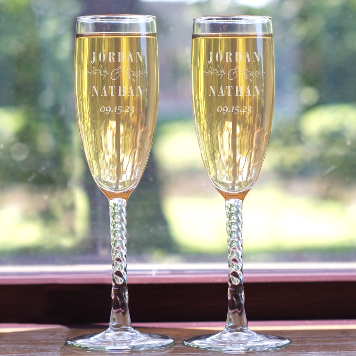 Personalized Twisted Stem Champagne Flutes LE0029