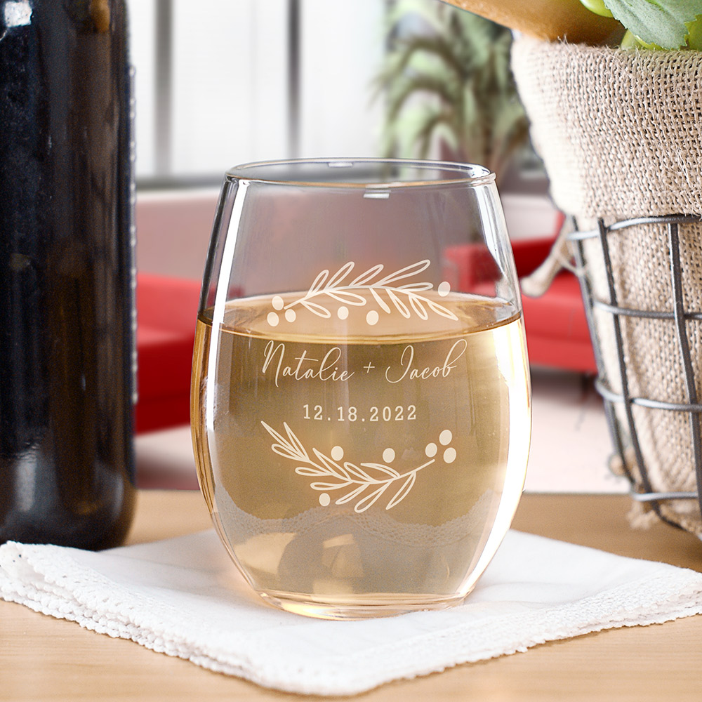 Personalized Customizable East Central University Tigers Etched Stemless Wine Glass 9 oz with Custom Name